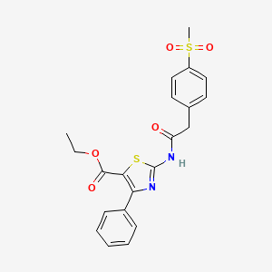molecular formula C21H20N2O5S2 B2770175 Ethyl 2-(2-(4-(methylsulfonyl)phenyl)acetamido)-4-phenylthiazole-5-carboxylate CAS No. 919753-92-7