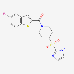 molecular formula C18H18FN3O3S2 B2770180 (5-fluorobenzo[b]thiophen-2-yl)(4-((1-methyl-1H-imidazol-2-yl)sulfonyl)piperidin-1-yl)methanone CAS No. 2034428-59-4