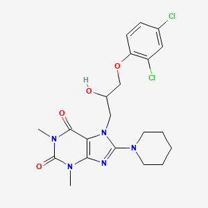 molecular formula C21H25Cl2N5O4 B2770182 7-(3-(2,4-dichlorophenoxy)-2-hydroxypropyl)-1,3-dimethyl-8-(piperidin-1-yl)-1H-purine-2,6(3H,7H)-dione CAS No. 923131-82-2