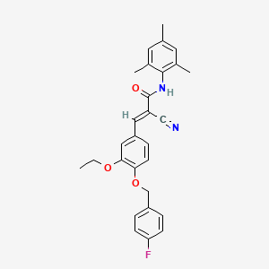 molecular formula C28H27FN2O3 B2770190 2-cyano-3-{3-ethoxy-4-[(4-fluorophenyl)methoxy]phenyl}-N-(2,4,6-trimethylphenyl)prop-2-enamide CAS No. 380475-38-7