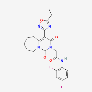 molecular formula C21H21F2N5O4 B2770199 N-(2,4-difluorophenyl)-2-[4-(5-ethyl-1,2,4-oxadiazol-3-yl)-1,3-dioxo-1H,2H,3H,5H,6H,7H,8H,9H-pyrimido[1,6-a]azepin-2-yl]acetamide CAS No. 1775421-30-1