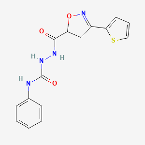 molecular formula C15H14N4O3S B2770200 N-phenyl-2-{[3-(2-thienyl)-4,5-dihydro-5-isoxazolyl]carbonyl}-1-hydrazinecarboxamide CAS No. 478259-19-7
