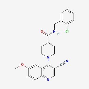 molecular formula C24H23ClN4O2 B2770217 N-[(2-chlorophenyl)methyl]-1-(3-cyano-6-methoxyquinolin-4-yl)piperidine-4-carboxamide CAS No. 1207021-14-4