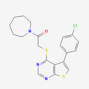 molecular formula C20H20ClN3OS2 B2770255 1-(azepan-1-yl)-2-{[5-(4-chlorophenyl)thieno[2,3-d]pyrimidin-4-yl]sulfanyl}ethan-1-one CAS No. 671200-32-1