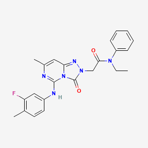molecular formula C23H23FN6O2 B2770257 N-ethyl-2-{5-[(3-fluoro-4-methylphenyl)amino]-7-methyl-3-oxo-2H,3H-[1,2,4]triazolo[4,3-c]pyrimidin-2-yl}-N-phenylacetamide CAS No. 1251710-84-5