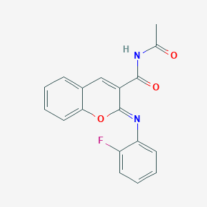 (2Z)-N-acetyl-2-[(2-fluorophenyl)imino]-2H-chromene-3-carboxamide