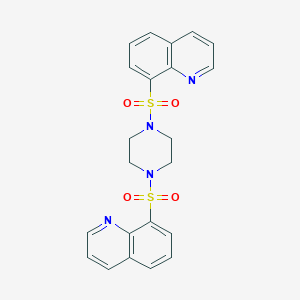 molecular formula C22H20N4O4S2 B277028 8-{[4-(8-Quinolinylsulfonyl)-1-piperazinyl]sulfonyl}quinoline 
