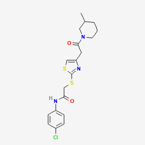 molecular formula C19H22ClN3O2S2 B2770280 N-(4-chlorophenyl)-2-((4-(2-(3-methylpiperidin-1-yl)-2-oxoethyl)thiazol-2-yl)thio)acetamide CAS No. 954074-30-7