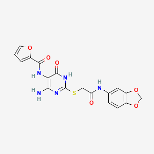 N-(4-amino-2-((2-(benzo[d][1,3]dioxol-5-ylamino)-2-oxoethyl)thio)-6-oxo-1,6-dihydropyrimidin-5-yl)furan-2-carboxamide