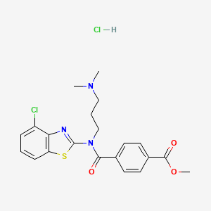 molecular formula C21H23Cl2N3O3S B2770337 Methyl 4-((4-chlorobenzo[d]thiazol-2-yl)(3-(dimethylamino)propyl)carbamoyl)benzoate hydrochloride CAS No. 1215456-51-1