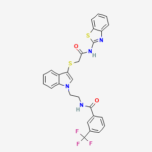 molecular formula C27H21F3N4O2S2 B2770349 N-(2-(3-((2-(benzo[d]thiazol-2-ylamino)-2-oxoethyl)thio)-1H-indol-1-yl)ethyl)-3-(trifluoromethyl)benzamide CAS No. 497072-90-9