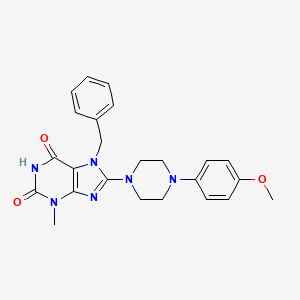 molecular formula C24H26N6O3 B2770397 7-benzyl-8-(4-(4-methoxyphenyl)piperazin-1-yl)-3-methyl-1H-purine-2,6(3H,7H)-dione CAS No. 331666-83-2