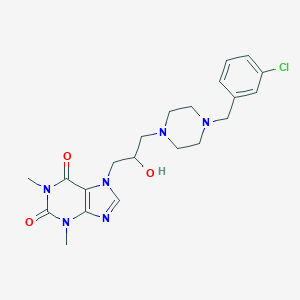 molecular formula C21H27ClN6O3 B027704 Theophylline, 7-(3-(4-(m-chlorobenzyl)-1-piperazinyl)-2-hydroxypropyl)- CAS No. 19972-01-1