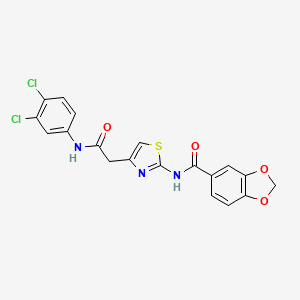molecular formula C19H13Cl2N3O4S B2770412 N-(4-(2-((3,4-dichlorophenyl)amino)-2-oxoethyl)thiazol-2-yl)benzo[d][1,3]dioxole-5-carboxamide CAS No. 921520-19-6