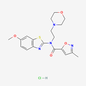 molecular formula C19H23ClN4O4S B2770424 N-(6-METHOXY-1,3-BENZOTHIAZOL-2-YL)-3-METHYL-N-[2-(MORPHOLIN-4-YL)ETHYL]-1,2-OXAZOLE-5-CARBOXAMIDE HYDROCHLORIDE CAS No. 1189735-37-2