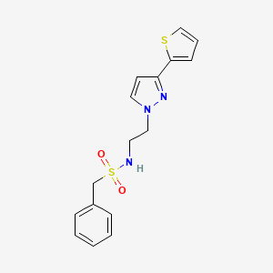 B2770436 1-phenyl-N-(2-(3-(thiophen-2-yl)-1H-pyrazol-1-yl)ethyl)methanesulfonamide CAS No. 1797260-93-5