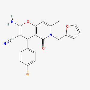 molecular formula C21H16BrN3O3 B2770437 2-amino-4-(4-bromophenyl)-6-(furan-2-ylmethyl)-7-methyl-5-oxo-5,6-dihydro-4H-pyrano[3,2-c]pyridine-3-carbonitrile CAS No. 758701-65-4