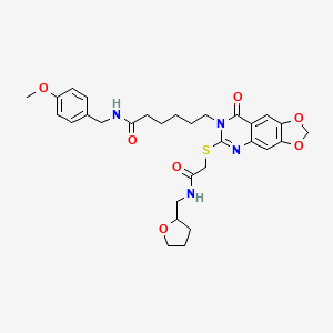 molecular formula C30H36N4O7S B2770501 N-[(4-methoxyphenyl)methyl]-6-{8-oxo-6-[({[(oxolan-2-yl)methyl]carbamoyl}methyl)sulfanyl]-2H,7H,8H-[1,3]dioxolo[4,5-g]quinazolin-7-yl}hexanamide CAS No. 688061-05-4