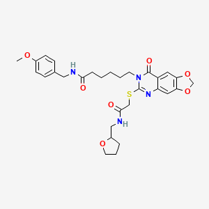 N-[(4-methoxyphenyl)methyl]-6-[8-oxo-6-[2-oxo-2-(oxolan-2-ylmethylamino)ethyl]sulfanyl-[1,3]dioxolo[4,5-g]quinazolin-7-yl]hexanamide
