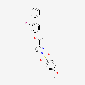 molecular formula C24H21FN2O4S B2770527 3-{1-[(2-fluoro[1,1'-biphenyl]-4-yl)oxy]ethyl}-1-[(4-methoxyphenyl)sulfonyl]-1H-pyrazole CAS No. 477709-12-9