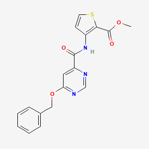 molecular formula C18H15N3O4S B2770566 Methyl 3-(6-(benzyloxy)pyrimidine-4-carboxamido)thiophene-2-carboxylate CAS No. 2034581-23-0