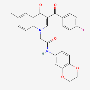 molecular formula C27H21FN2O5 B2770567 N-(2,3-dihydro-1,4-benzodioxin-6-yl)-2-[3-(4-fluorobenzoyl)-6-methyl-4-oxo-1,4-dihydroquinolin-1-yl]acetamide CAS No. 887224-92-2