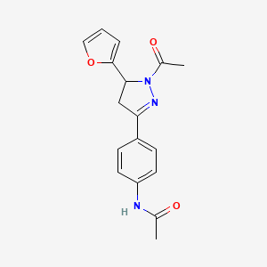 molecular formula C17H17N3O3 B2770570 N-(4-(1-acetyl-5-(furan-2-yl)-4,5-dihydro-1H-pyrazol-3-yl)phenyl)acetamide CAS No. 923163-61-5