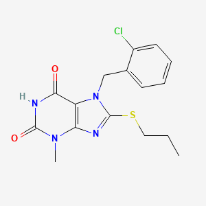 molecular formula C16H17ClN4O2S B2770587 7-[(2-Chlorophenyl)methyl]-3-methyl-8-propylsulfanylpurine-2,6-dione CAS No. 316360-52-8