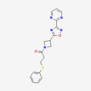 molecular formula C18H17N5O2S B2770588 3-(Phenylthio)-1-(3-(3-(pyrimidin-2-yl)-1,2,4-oxadiazol-5-yl)azetidin-1-yl)propan-1-one CAS No. 1325701-39-0