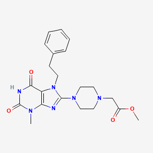molecular formula C21H26N6O4 B2770628 Methyl 2-[4-[3-methyl-2,6-dioxo-7-(2-phenylethyl)purin-8-yl]piperazin-1-yl]acetate CAS No. 898428-22-3