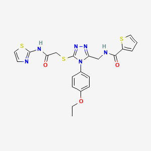 molecular formula C21H20N6O3S3 B2770642 N-((4-(4-ethoxyphenyl)-5-((2-oxo-2-(thiazol-2-ylamino)ethyl)thio)-4H-1,2,4-triazol-3-yl)methyl)thiophene-2-carboxamide CAS No. 310449-59-3
