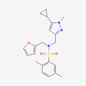 molecular formula C21H25N3O3S B2770656 N-((5-cyclopropyl-1-methyl-1H-pyrazol-3-yl)methyl)-N-(furan-2-ylmethyl)-2,5-dimethylbenzenesulfonamide CAS No. 1795304-75-4