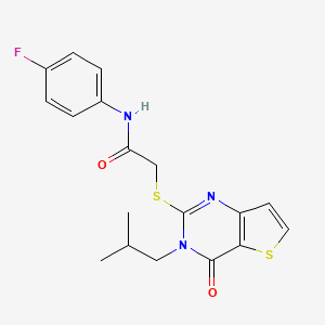 molecular formula C18H18FN3O2S2 B2770661 N-(4-fluorophenyl)-2-{[3-(2-methylpropyl)-4-oxo-3,4-dihydrothieno[3,2-d]pyrimidin-2-yl]sulfanyl}acetamide CAS No. 1252924-47-2