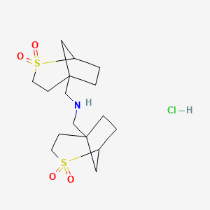 molecular formula C16H28ClNO4S2 B2770702 1-(2,2-Dioxo-2lambda6-thiabicyclo[3.2.1]octan-5-yl)-N-[(2,2-dioxo-2lambda6-thiabicyclo[3.2.1]octan-5-yl)methyl]methanamine;hydrochloride CAS No. 2416229-51-9