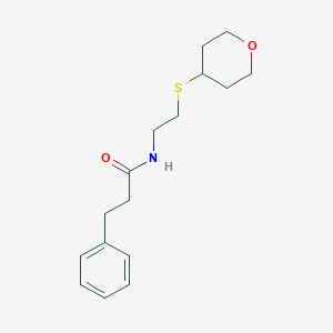 molecular formula C16H23NO2S B2770711 3-phenyl-N-(2-((tetrahydro-2H-pyran-4-yl)thio)ethyl)propanamide CAS No. 2034484-37-0