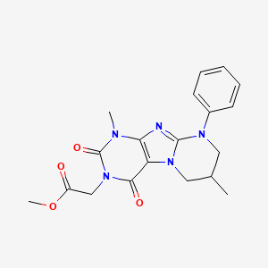 molecular formula C19H21N5O4 B2770720 methyl 2-{1,7-dimethyl-2,4-dioxo-9-phenyl-1H,2H,3H,4H,6H,7H,8H,9H-pyrimido[1,2-g]purin-3-yl}acetate CAS No. 844662-09-5