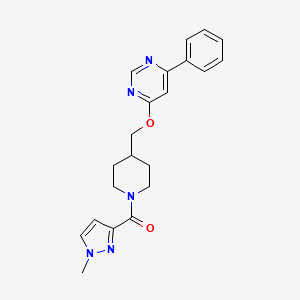 molecular formula C21H23N5O2 B2770733 4-{[1-(1-methyl-1H-pyrazole-3-carbonyl)piperidin-4-yl]methoxy}-6-phenylpyrimidine CAS No. 2379985-55-2
