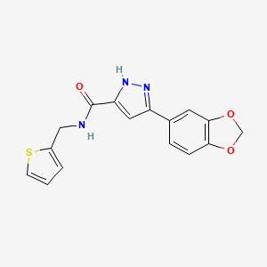 molecular formula C16H13N3O3S B2770740 5-(benzo[d][1,3]dioxol-5-yl)-N-(thiophen-2-ylmethyl)-1H-pyrazole-3-carboxamide CAS No. 1305278-86-7
