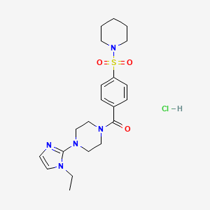 molecular formula C21H30ClN5O3S B2770749 1-(1-ethyl-1H-imidazol-2-yl)-4-[4-(piperidine-1-sulfonyl)benzoyl]piperazine hydrochloride CAS No. 1189894-19-6