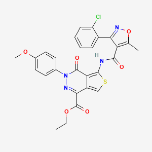molecular formula C27H21ClN4O6S B2770762 Ethyl 5-(3-(2-chlorophenyl)-5-methylisoxazole-4-carboxamido)-3-(4-methoxyphenyl)-4-oxo-3,4-dihydrothieno[3,4-d]pyridazine-1-carboxylate CAS No. 851977-76-9