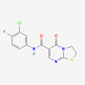 molecular formula C13H9ClFN3O2S B2770797 N-(3-chloro-4-fluorophenyl)-5-oxo-3,5-dihydro-2H-thiazolo[3,2-a]pyrimidine-6-carboxamide CAS No. 254880-63-2