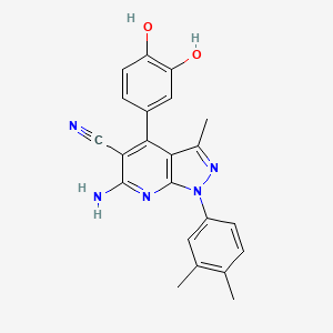 molecular formula C22H19N5O2 B2770803 6-amino-4-(3,4-dihydroxyphenyl)-1-(3,4-dimethylphenyl)-3-methyl-1H-pyrazolo[3,4-b]pyridine-5-carbonitrile CAS No. 900267-66-5