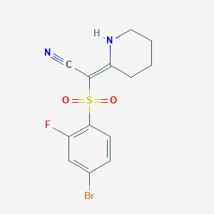 molecular formula C13H12BrFN2O2S B2770812 (2E)-[(4-bromo-2-fluorophenyl)sulfonyl](piperidin-2-ylidene)acetonitrile CAS No. 1993625-97-0