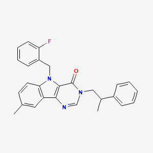 molecular formula C27H24FN3O B2770869 5-(2-fluorobenzyl)-8-methyl-3-(2-phenylpropyl)-3H-pyrimido[5,4-b]indol-4(5H)-one CAS No. 1189461-40-2