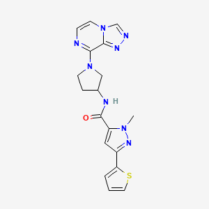molecular formula C18H18N8OS B2770870 N-(1-([1,2,4]triazolo[4,3-a]pyrazin-8-yl)pyrrolidin-3-yl)-1-methyl-3-(thiophen-2-yl)-1H-pyrazole-5-carboxamide CAS No. 2034557-68-9