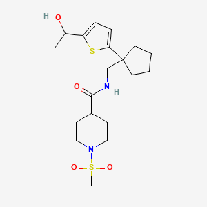 molecular formula C19H30N2O4S2 B2770890 N-((1-(5-(1-hydroxyethyl)thiophen-2-yl)cyclopentyl)methyl)-1-(methylsulfonyl)piperidine-4-carboxamide CAS No. 2034491-67-1