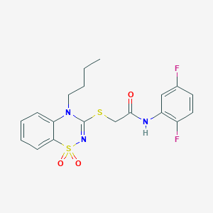 molecular formula C19H19F2N3O3S2 B2770900 2-((4-butyl-1,1-dioxido-4H-benzo[e][1,2,4]thiadiazin-3-yl)thio)-N-(2,5-difluorophenyl)acetamide CAS No. 893790-25-5