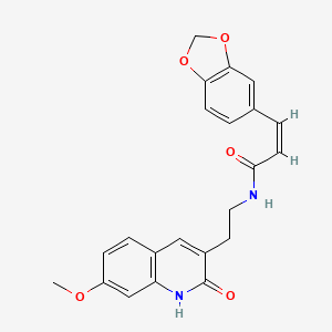 molecular formula C22H20N2O5 B2770918 (Z)-3-(benzo[d][1,3]dioxol-5-yl)-N-(2-(7-methoxy-2-oxo-1,2-dihydroquinolin-3-yl)ethyl)acrylamide CAS No. 851405-59-9