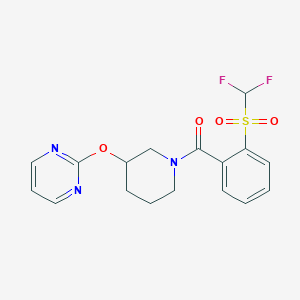 molecular formula C17H17F2N3O4S B2770919 (2-((Difluoromethyl)sulfonyl)phenyl)(3-(pyrimidin-2-yloxy)piperidin-1-yl)methanone CAS No. 2034621-10-6