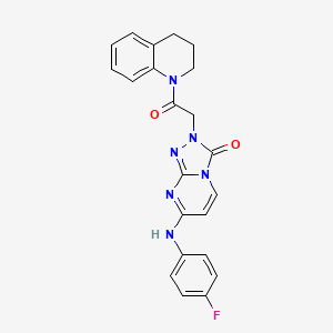 molecular formula C22H19FN6O2 B2770936 2-{2-[3,4-dihydro-1(2H)-quinolinyl]-2-oxoethyl}-7-(4-fluoroanilino)[1,2,4]triazolo[4,3-a]pyrimidin-3(2H)-one CAS No. 1251553-34-0